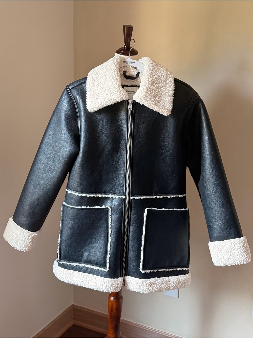 Abercrombie & Fitch Black Vegan Leather Sherpa Jacket